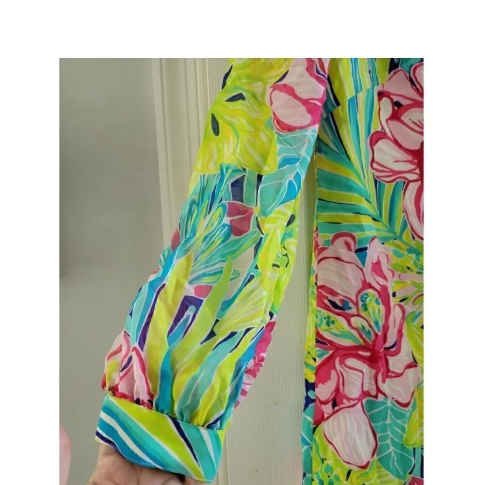 Lilly Pulitzer Silk Saemus Dress in Schooner Blue Land Escape Print Size 2